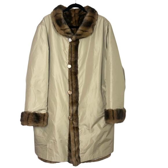 Vintage Norm Thompson Reversible Faux Fur Mid-Length Coat Jacket Size 2X - Picture 3 of 10